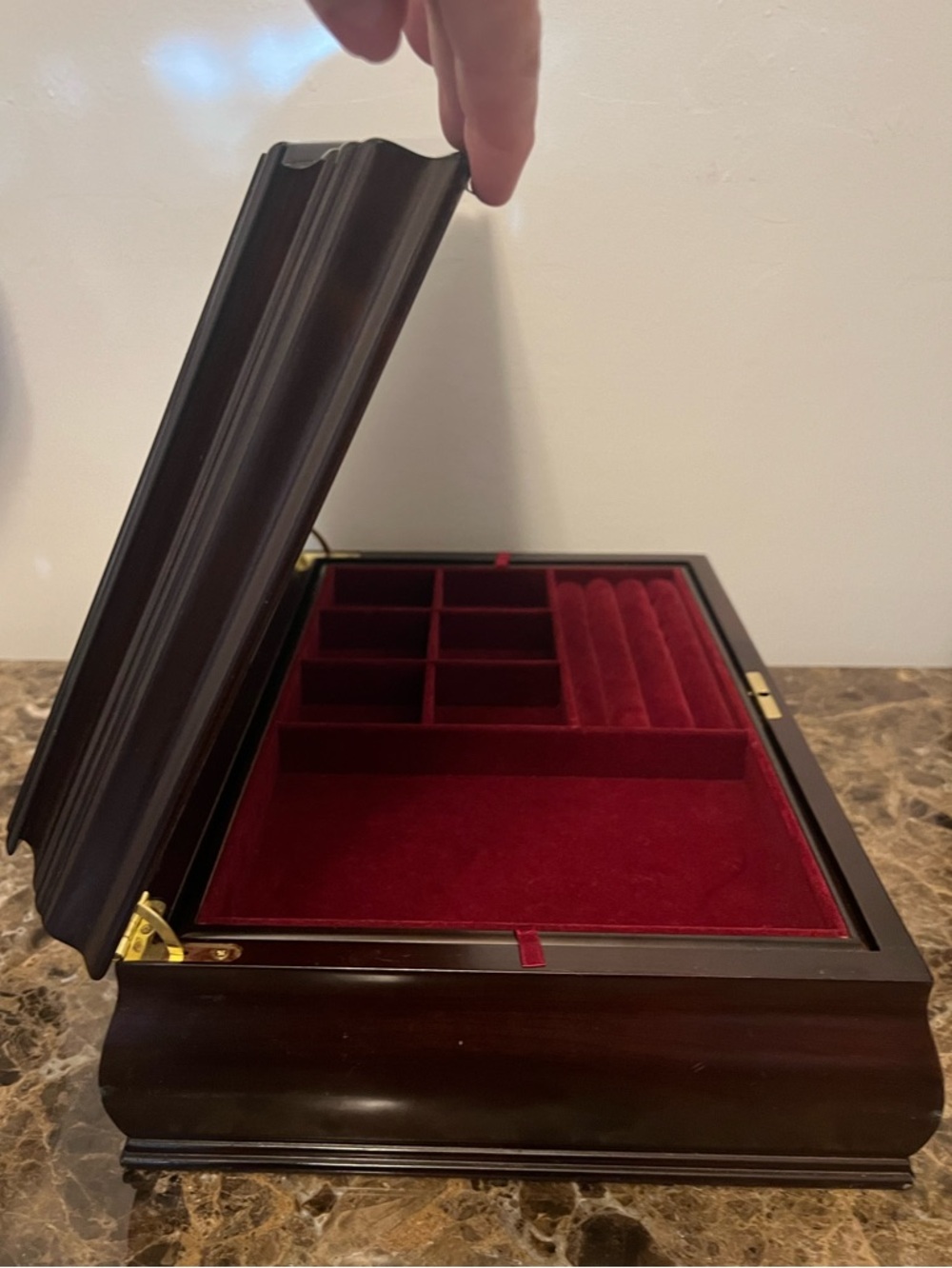 Wooden Jewelry Box Organizer w/ Red Velvet Lining – Lift-Out Tray & Ring Slots - Picture 14 of 16